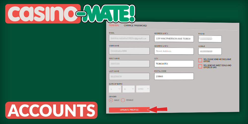 update your Casino Mate account information