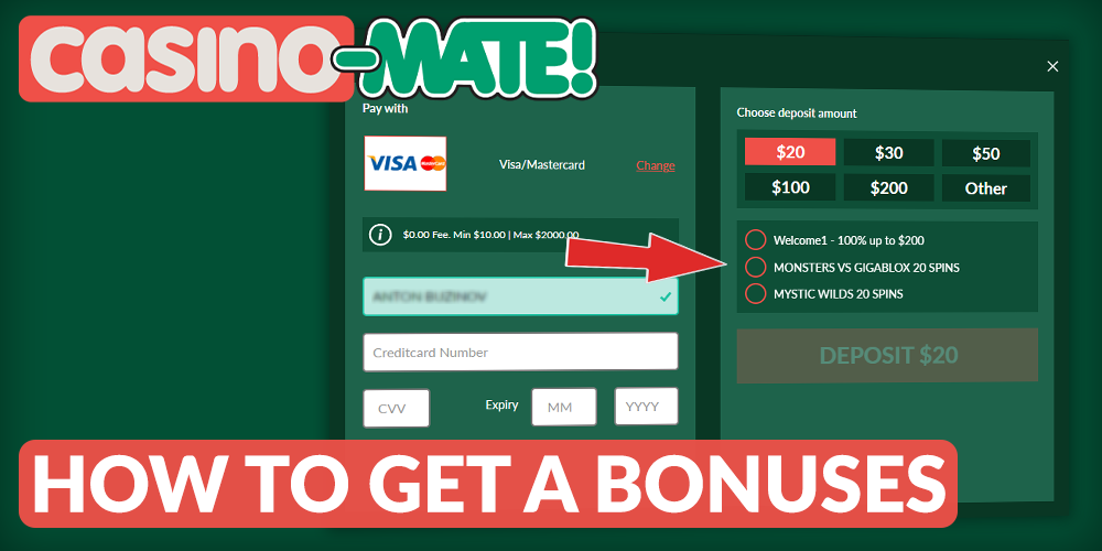 instructions How to get a Bonuses at Casino Mate