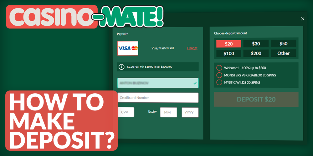 process of deposit into a Casino Mate account