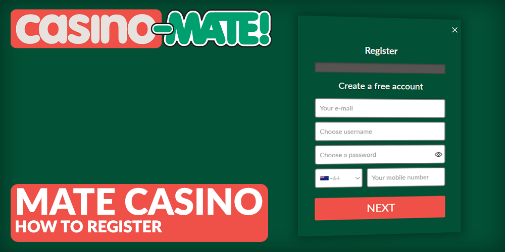 How to register at Casino Mate, registration form