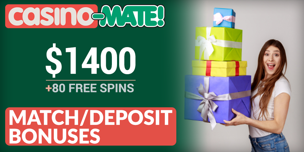 Match/Deposit Bonuses at Casino Mate, girl with gifts