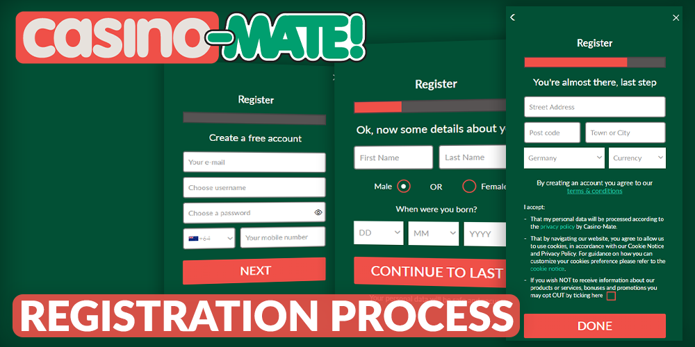 Step-by-step instructions for registering on the casino-mate site
