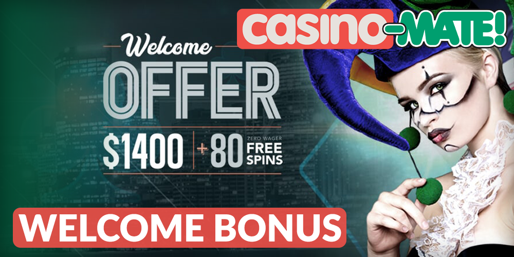Welcome Bonus at Casino Mate AU$1400 and 80 free spins