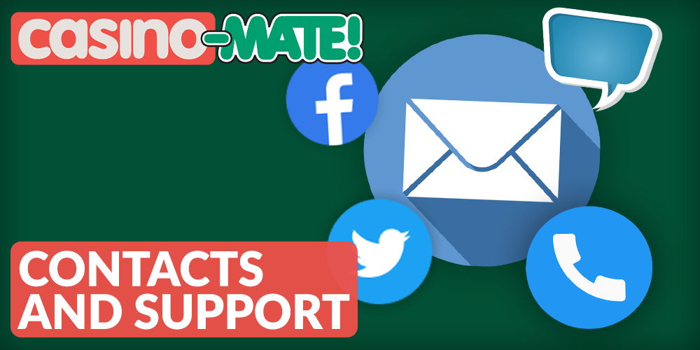 Contacts and customer support at Casino Mate - mail, twitter, facebook