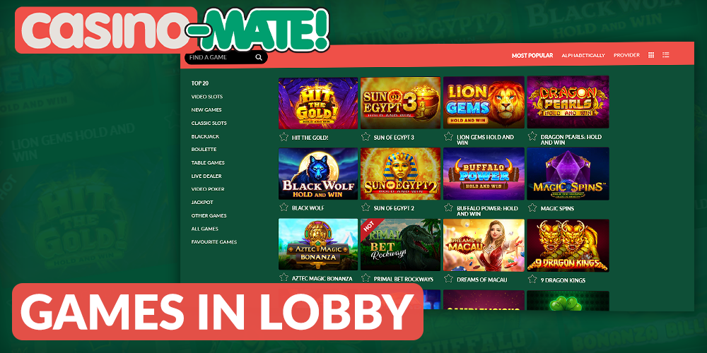 More than 1,500 games in the Casino Mate lobby
