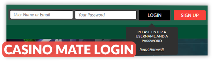 How to log in to your Casino Mate account, login form