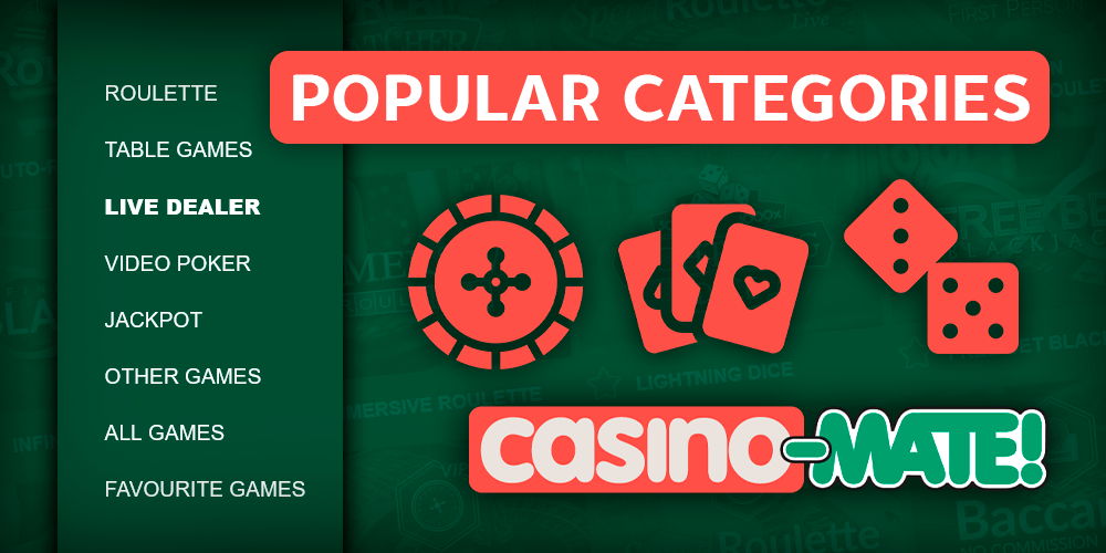 Live game categories at Casino Mate